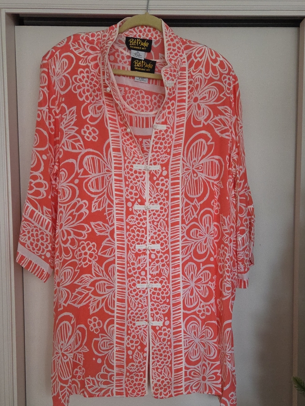 Bob Mackie Coral & White Floral Button-Front Tunic & Tank Top - 2pcs - SZ 2X